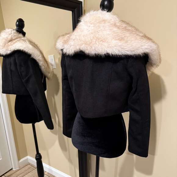 Crop jacket fur collar crop trench coat blazer cardigan rhinestones jacket cape - Picture 3 of 10